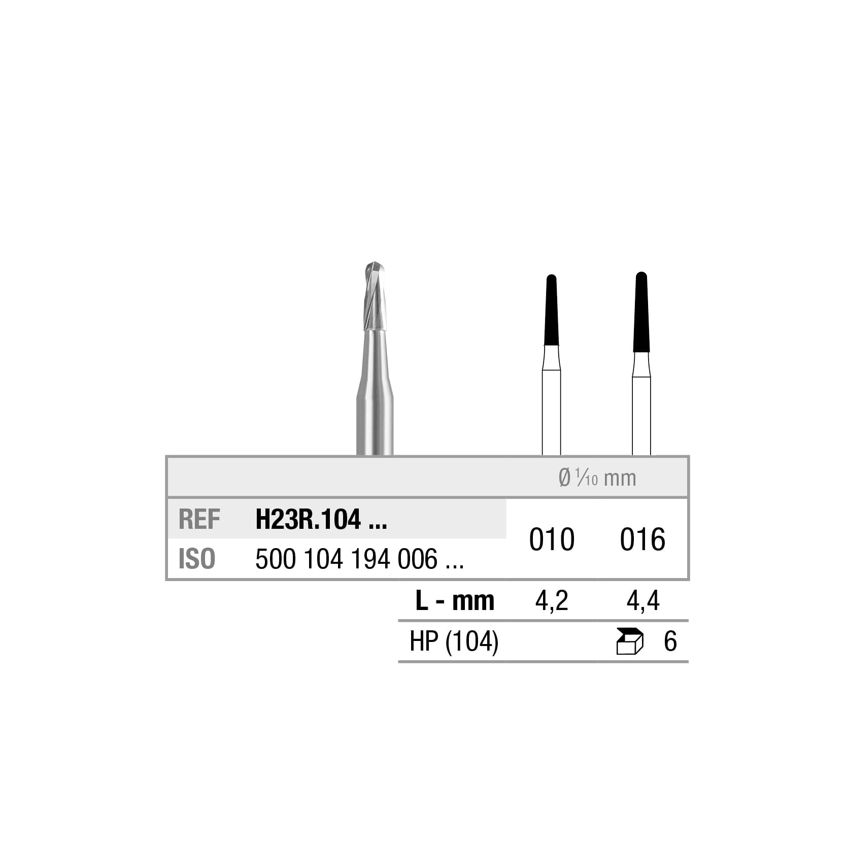 H23R.104.012x006 Round End Taper