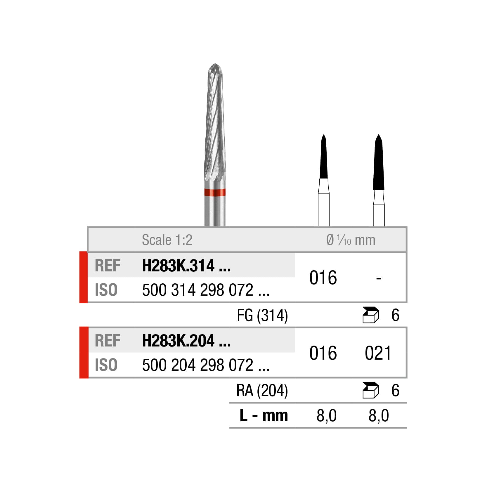 H283K.204.016x006 Torpedo tapered