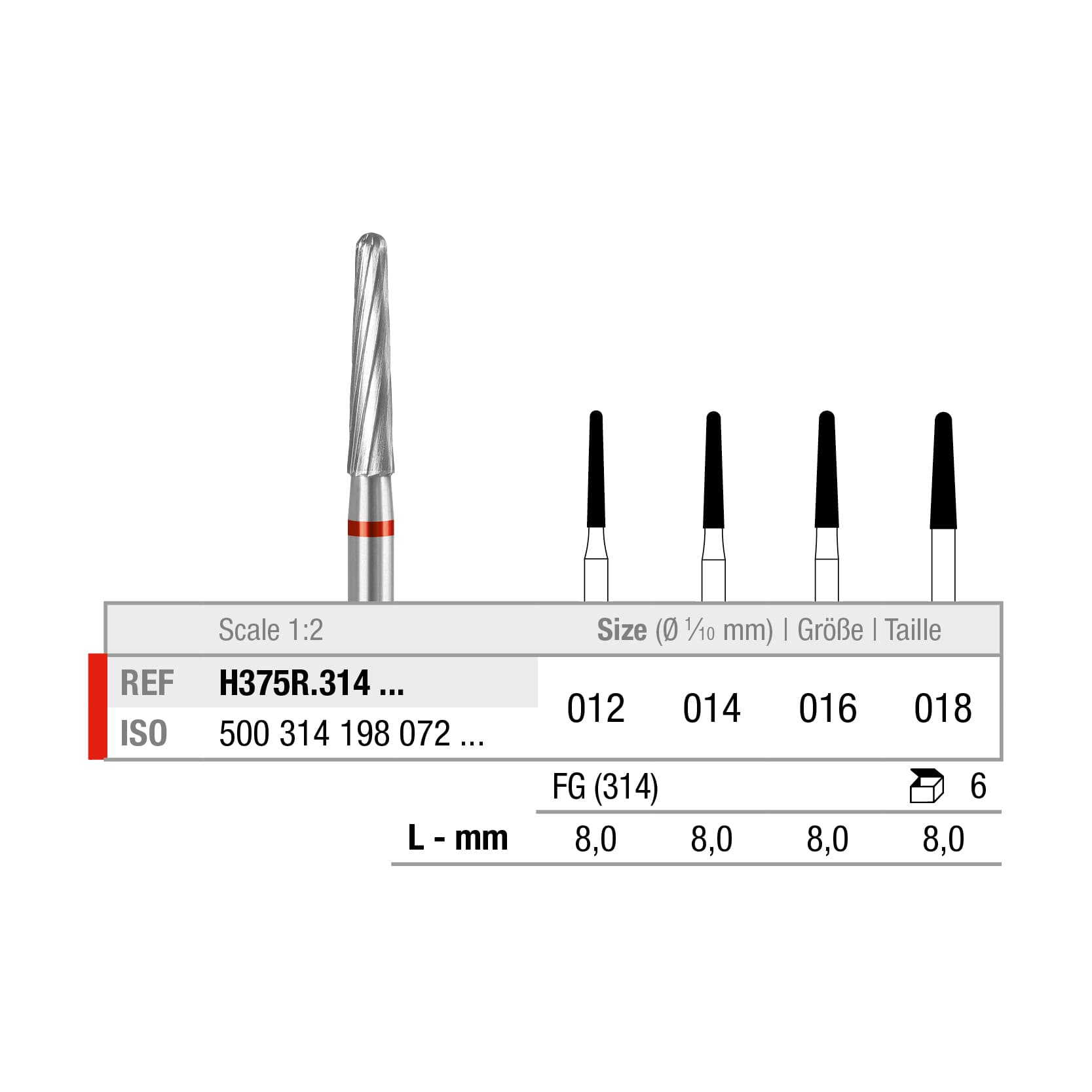 H375R.314.014x006 Round End Taper